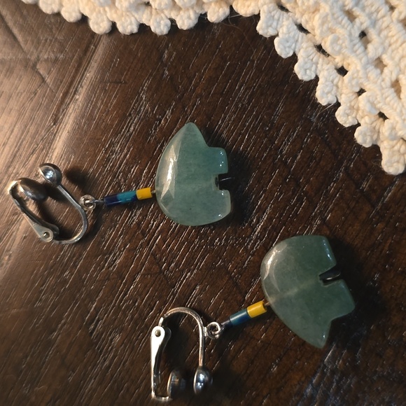 Vintage Jade Bear Dangle Earrings